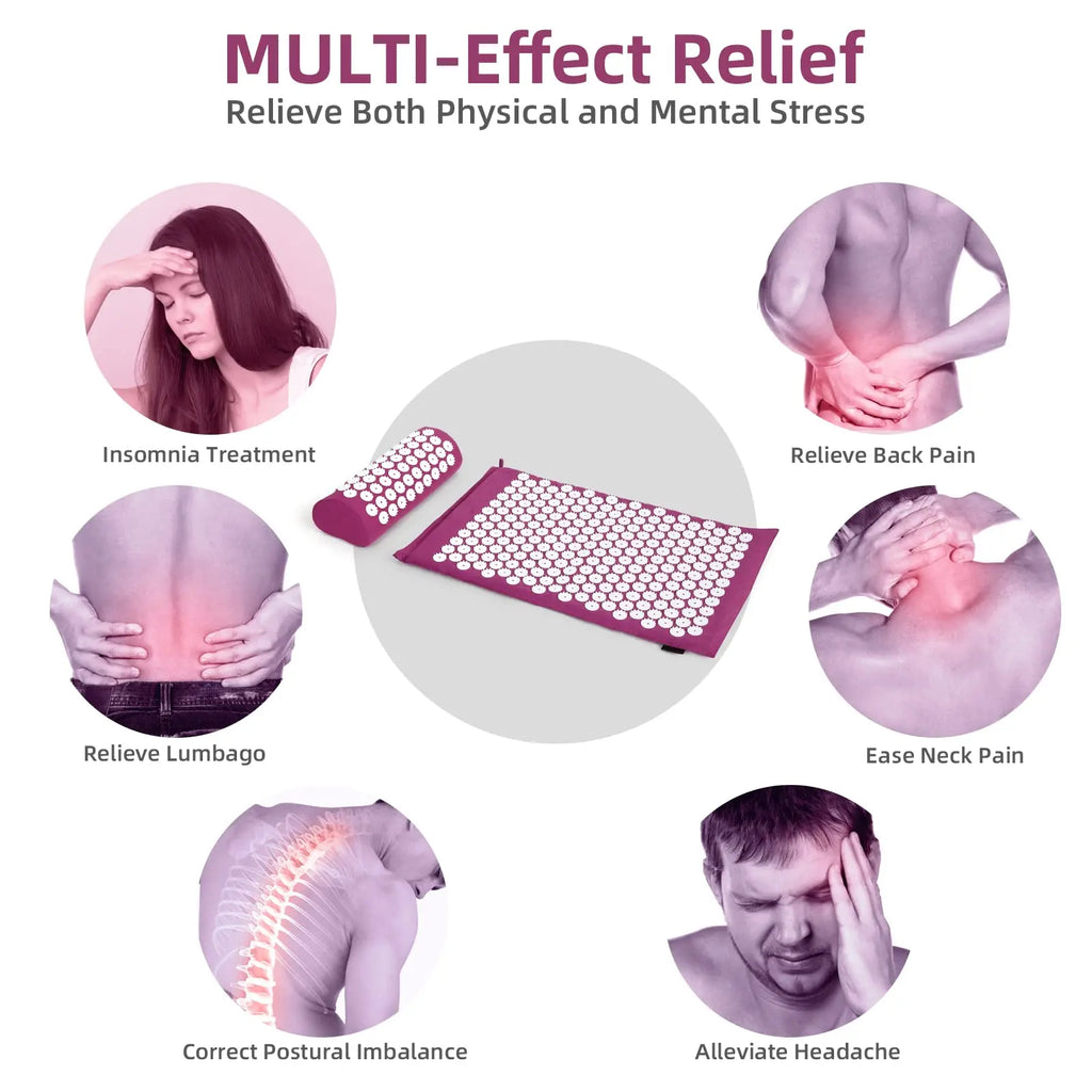 Person using acupressure mat and pillow